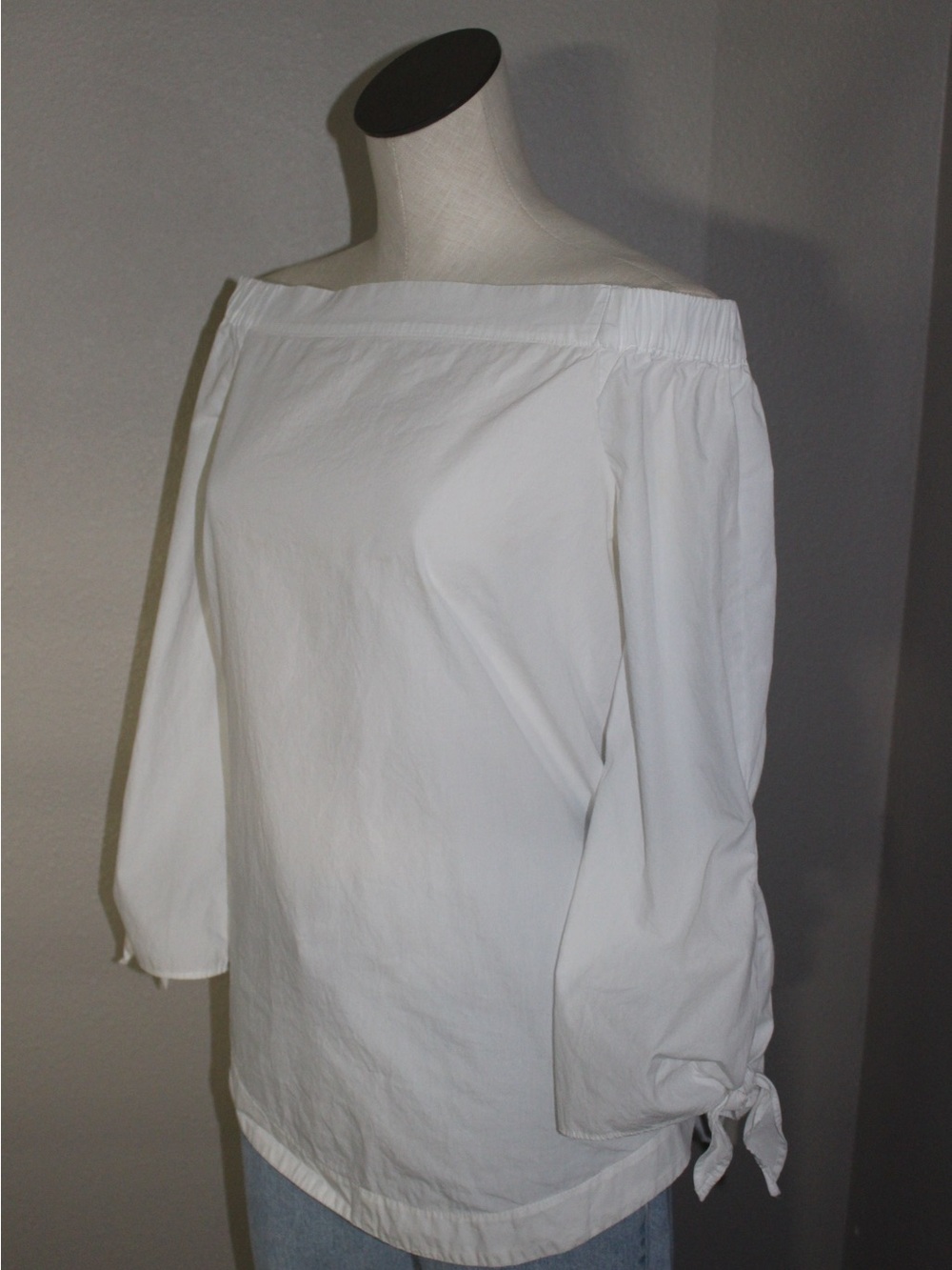Free People Off-Shoulder White Tie-Sleeve Top